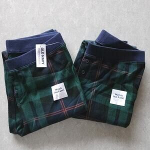 Old Navy Christmas Thermal Pajama Pants XS/S Green Plaid Family Match Xmas 2pcs